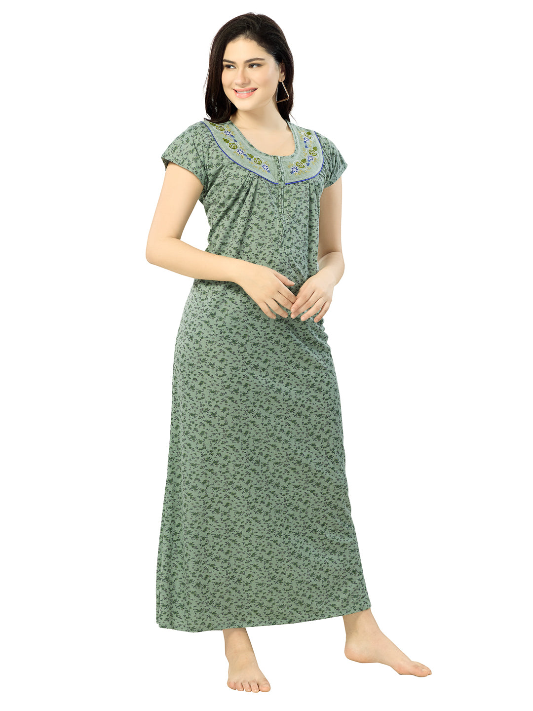 Women's Pure Cotton Hosiery Blended Printed Maxi Dress for Daily & Night Wear Floral Nighty