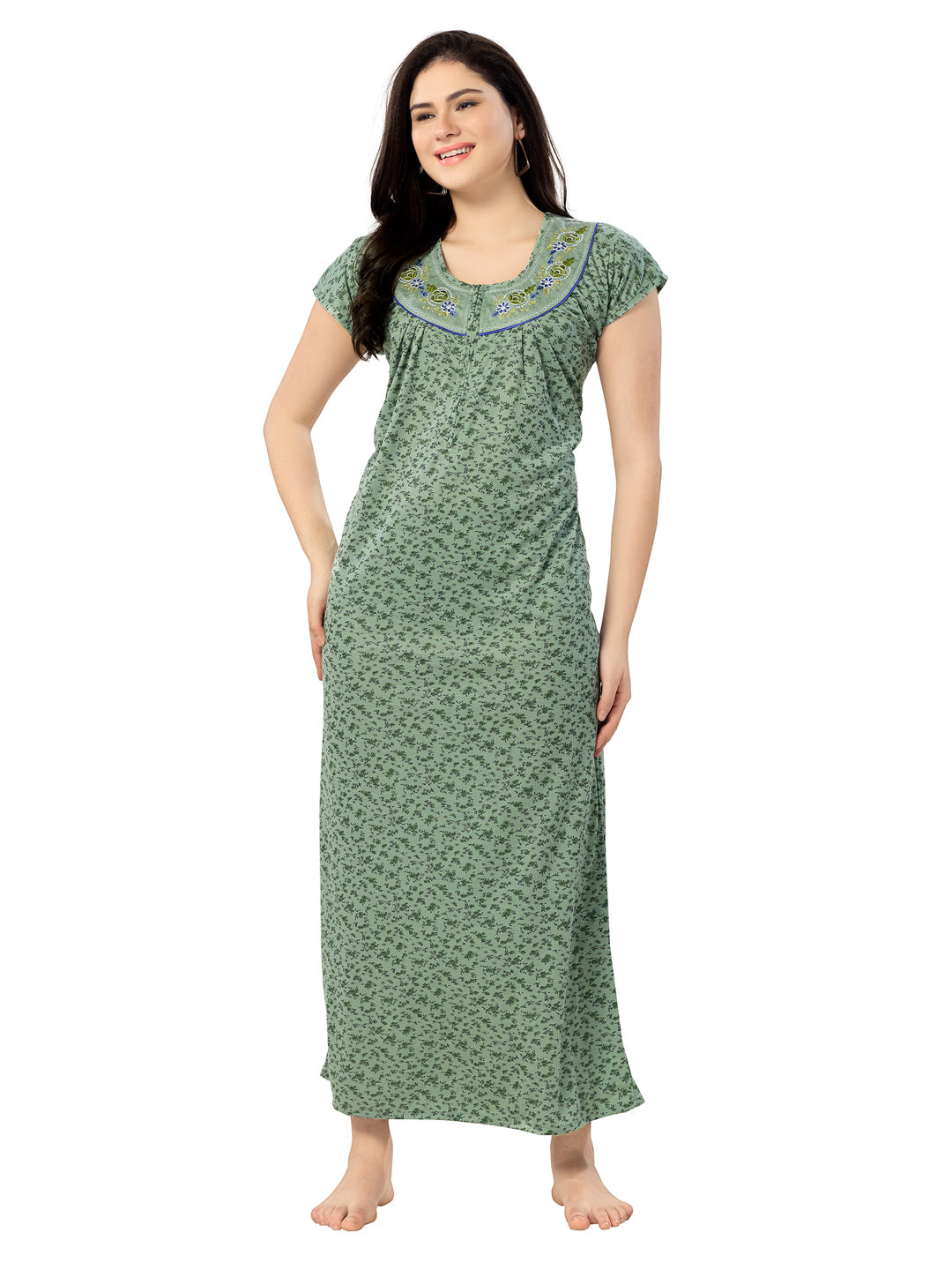 Women's Pure Cotton Hosiery Blended Printed Maxi Dress for Daily & Night Wear Floral Nighty