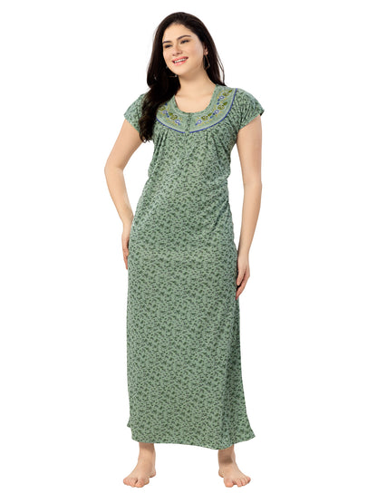 Women's Pure Cotton Hosiery Blended Printed Maxi Dress for Daily & Night Wear Floral Nighty