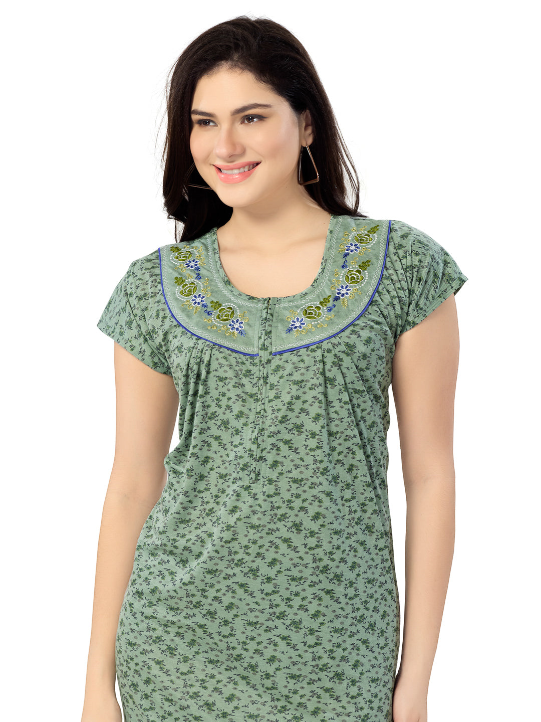 Women's Pure Cotton Hosiery Blended Printed Maxi Dress for Daily & Night Wear Floral Nighty