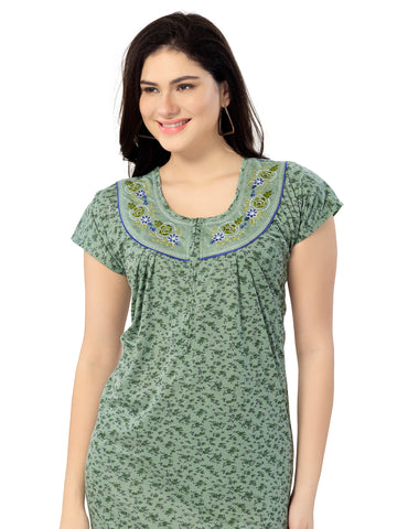 Women's Pure Cotton Hosiery Blended Printed Maxi Dress for Daily & Night Wear Floral Nighty