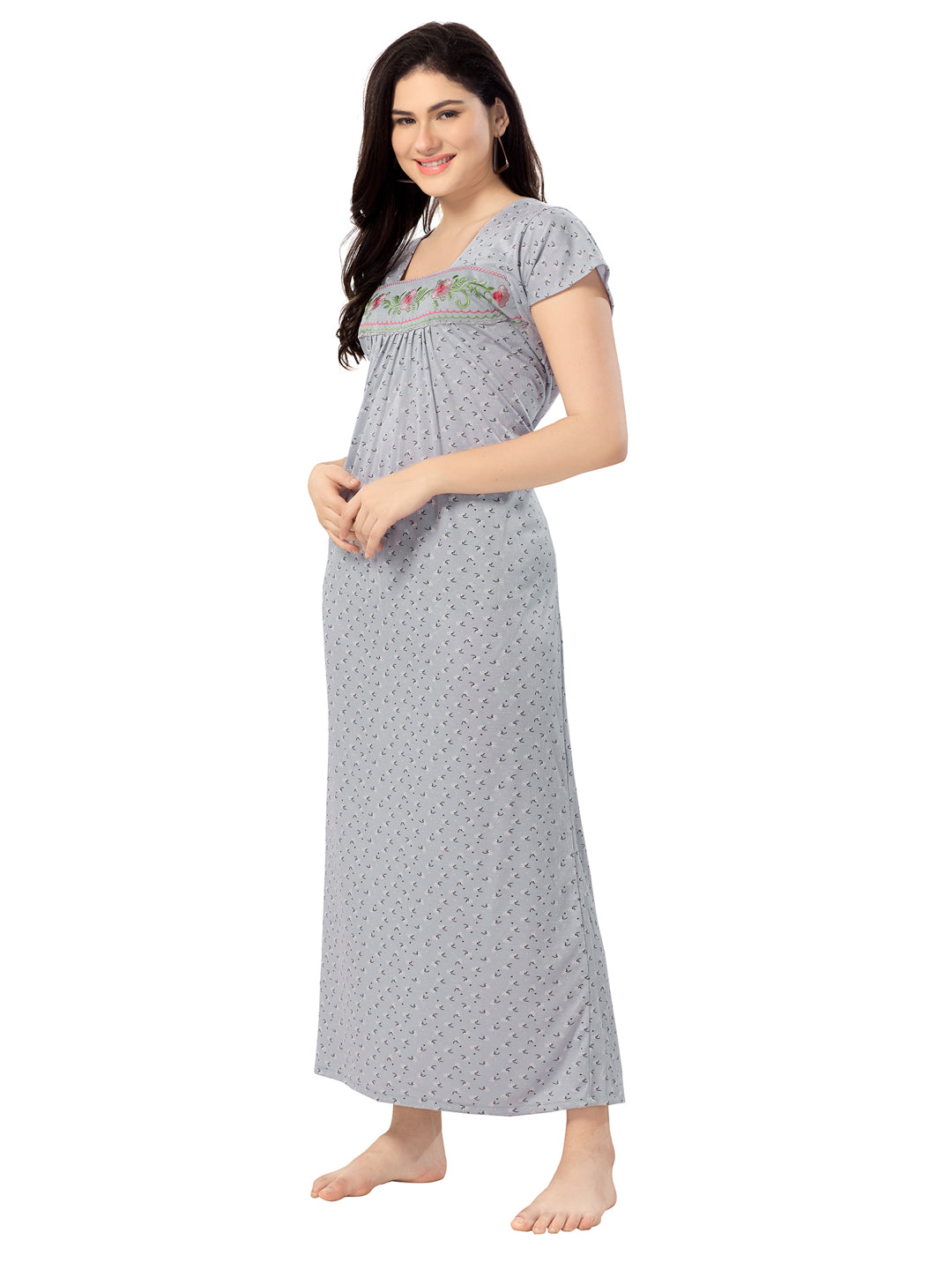 Women's Pure Cotton Blended Printed Maxi Dress for Daily & Night Wear Floral Nighty