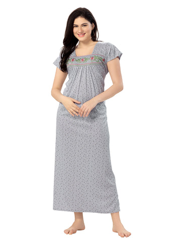 Women's Pure Cotton Blended Printed Maxi Dress for Daily & Night Wear Floral Nighty