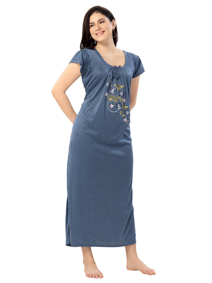 Women's Pure Hosiery Cotton Blended Solid Maxi Dress for Daily & Night Wear Floral Nighty