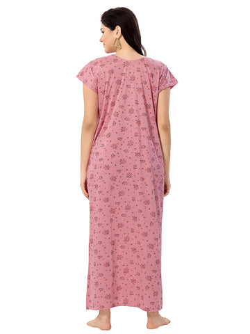 Women's Pure Cotton Blended Printed Maxi Dress for Daily & Night Wear Floral Nighty