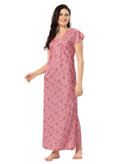 Women's Pure Cotton Blended Printed Maxi Dress for Daily & Night Wear Floral Nighty