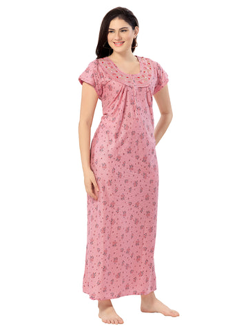 Women's Pure Cotton Blended Printed Maxi Dress for Daily & Night Wear Floral Nighty