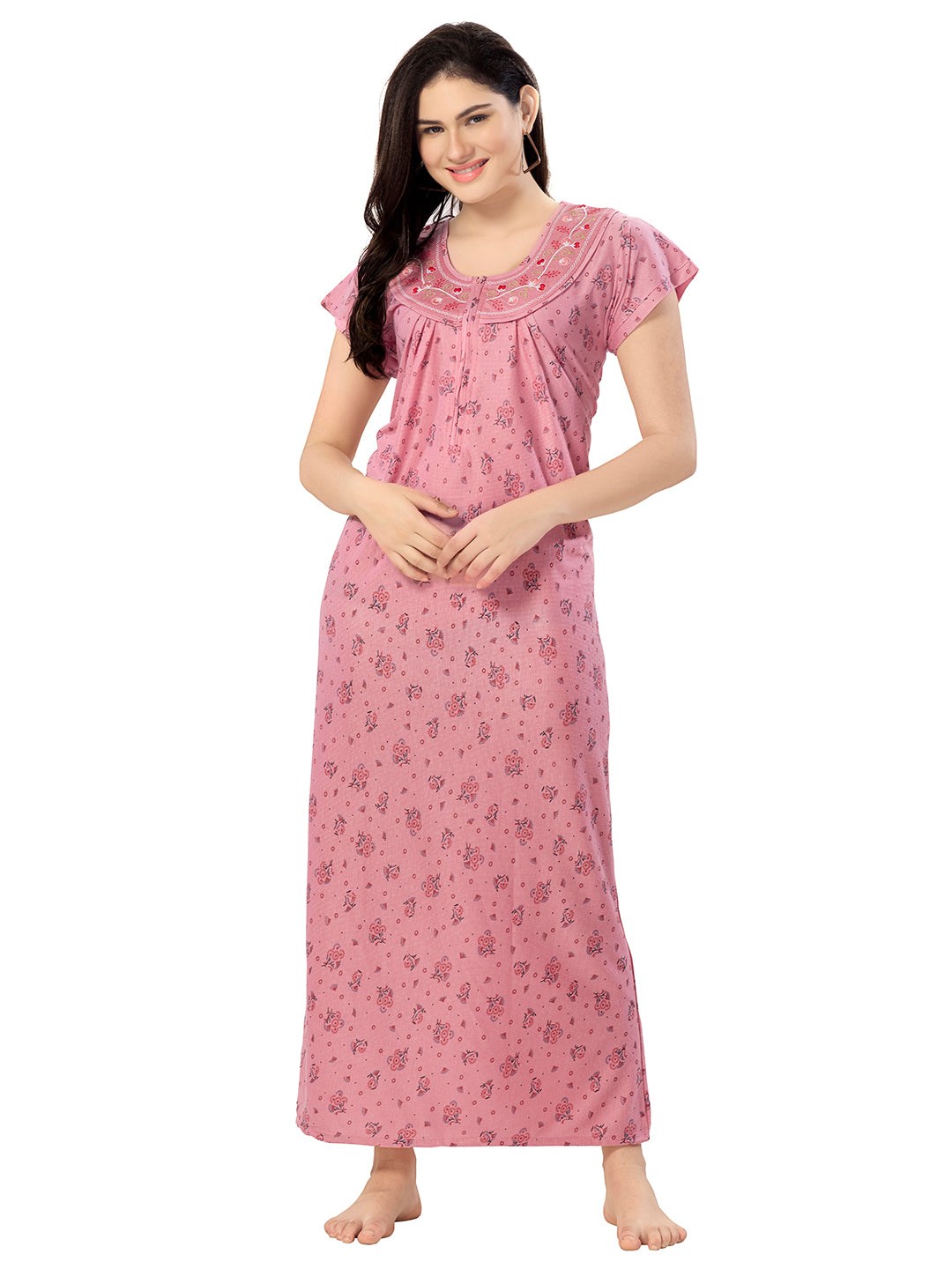 Women's Pure Cotton Blended Printed Maxi Dress for Daily & Night Wear Floral Nighty