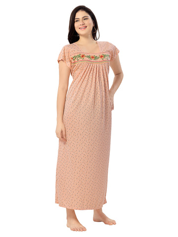 Women's Pure Cotton Blended Printed Maxi Dress for Daily & Night Wear Floral Nighty