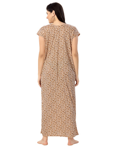 Women's Pure Cotton Hosiery Blended Printed Maxi Dress for Daily & Night Wear Floral Nighty
