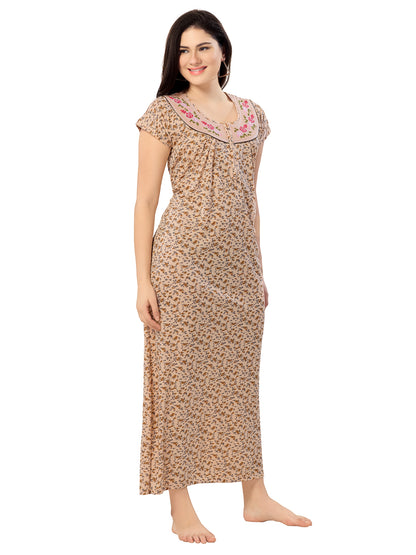 Women's Pure Cotton Hosiery Blended Printed Maxi Dress for Daily & Night Wear Floral Nighty