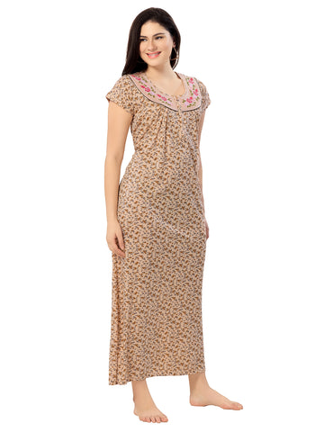Women's Pure Cotton Hosiery Blended Printed Maxi Dress for Daily & Night Wear Floral Nighty