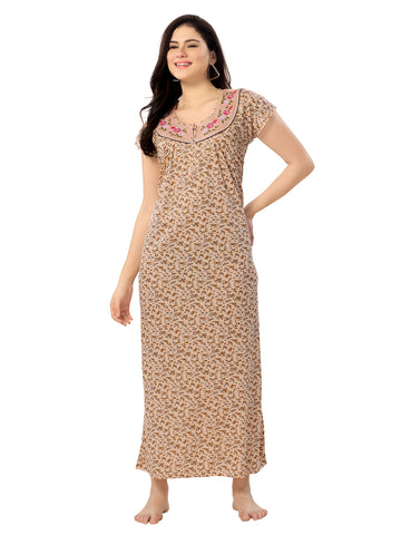Women's Pure Cotton Hosiery Blended Printed Maxi Dress for Daily & Night Wear Floral Nighty
