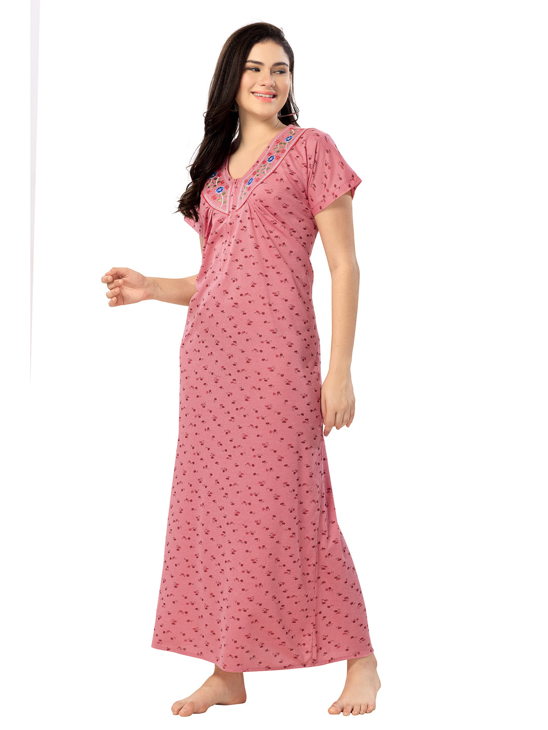 1340 Women's Pure Cotton Blended Printed Maxi Dress for Daily & Night Wear Floral Nighty
