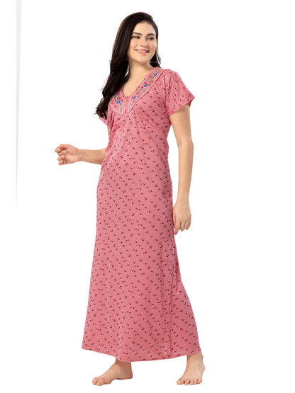 1340 Women's Pure Cotton Blended Printed Maxi Dress for Daily & Night Wear Floral Nighty