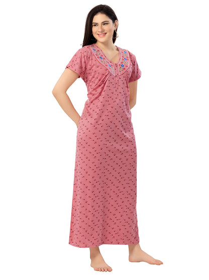 1340 Women's Pure Cotton Blended Printed Maxi Dress for Daily & Night Wear Floral Nighty