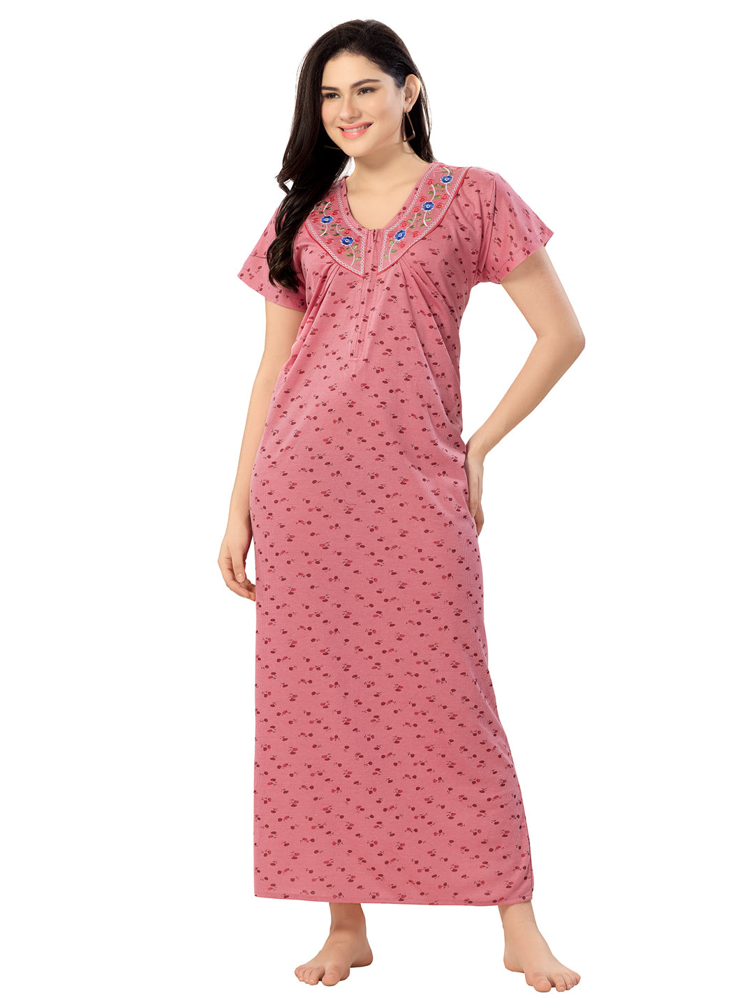 1340 Women's Pure Cotton Blended Printed Maxi Dress for Daily & Night Wear Floral Nighty