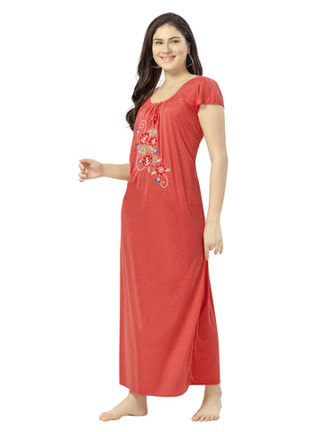 Women's Pure Hosiery Cotton Blended Solid Maxi Dress for Daily & Night Wear Floral Nighty