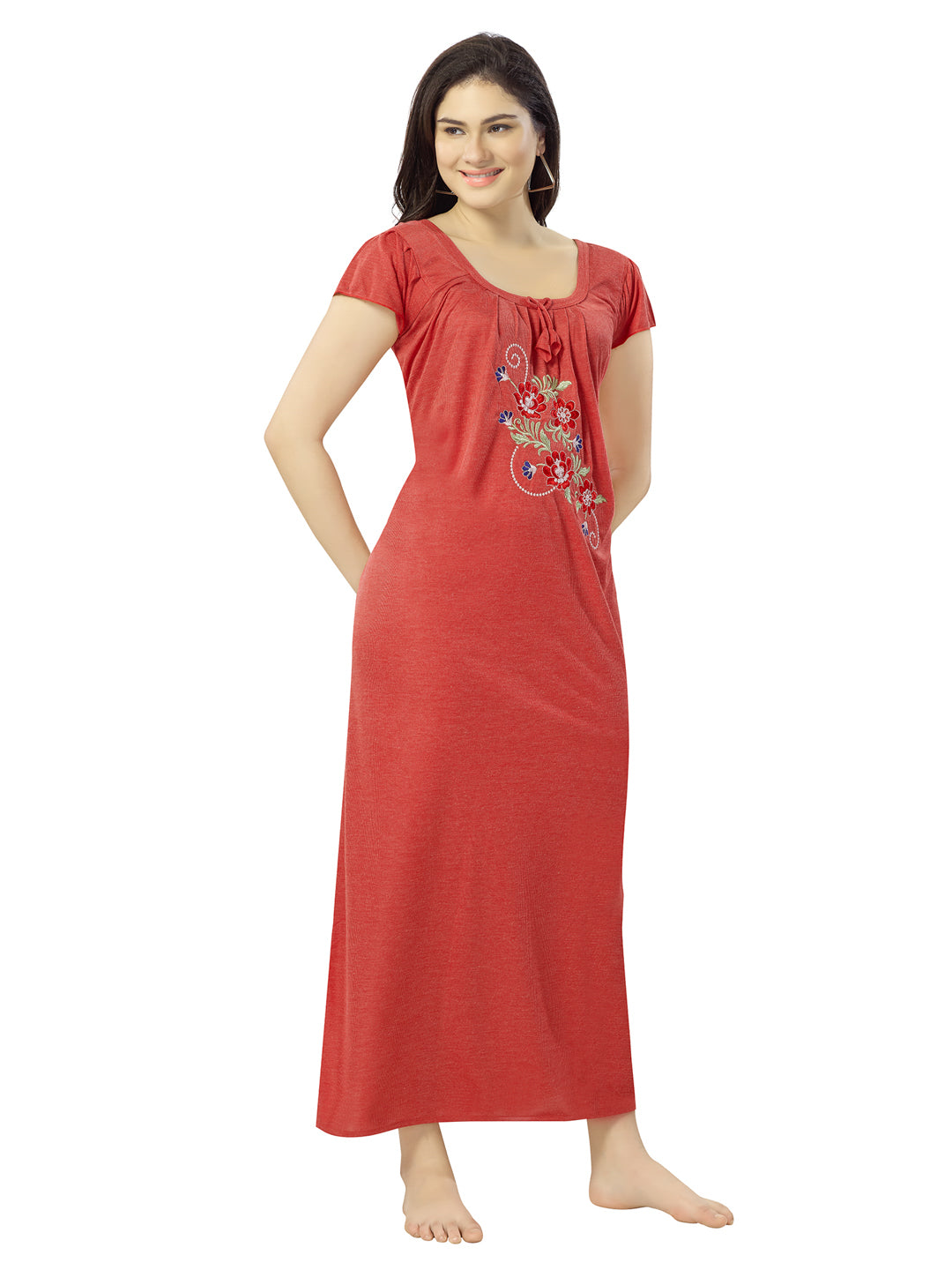 Women's Pure Hosiery Cotton Blended Solid Maxi Dress for Daily & Night Wear Floral Nighty