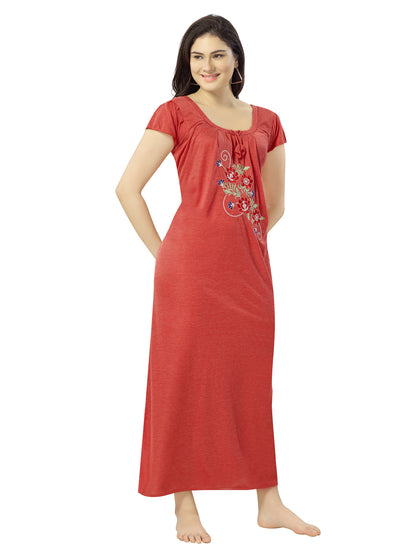 Women's Pure Hosiery Cotton Blended Solid Maxi Dress for Daily & Night Wear Floral Nighty