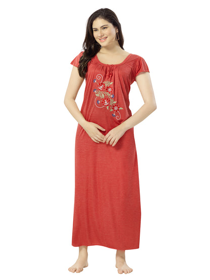 Women's Pure Hosiery Cotton Blended Solid Maxi Dress for Daily & Night Wear Floral Nighty