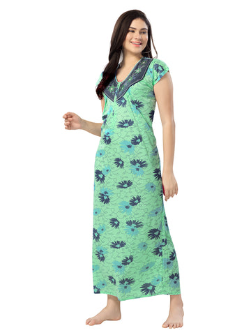 Women's Pure Cotton Blended Printed Maxi Dress for Daily & Night Wear Floral Nighty