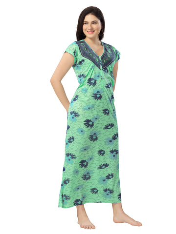 Women's Pure Cotton Blended Printed Maxi Dress for Daily & Night Wear Floral Nighty