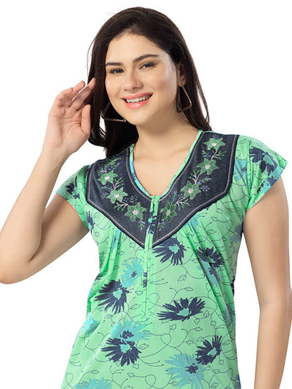 Women's Pure Cotton Blended Printed Maxi Dress for Daily & Night Wear Floral Nighty