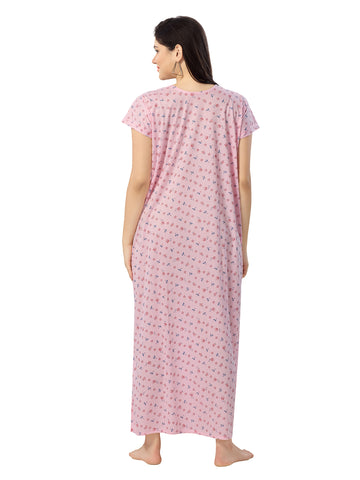 Women's Pure Cotton Blended Printed Maxi Dress for Daily & Night Wear Floral Nighty
