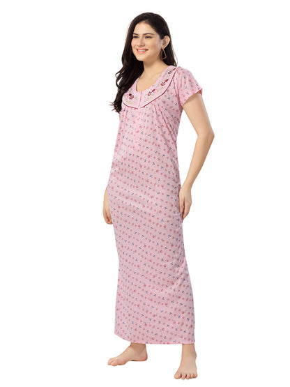 Women's Pure Cotton Blended Printed Maxi Dress for Daily & Night Wear Floral Nighty