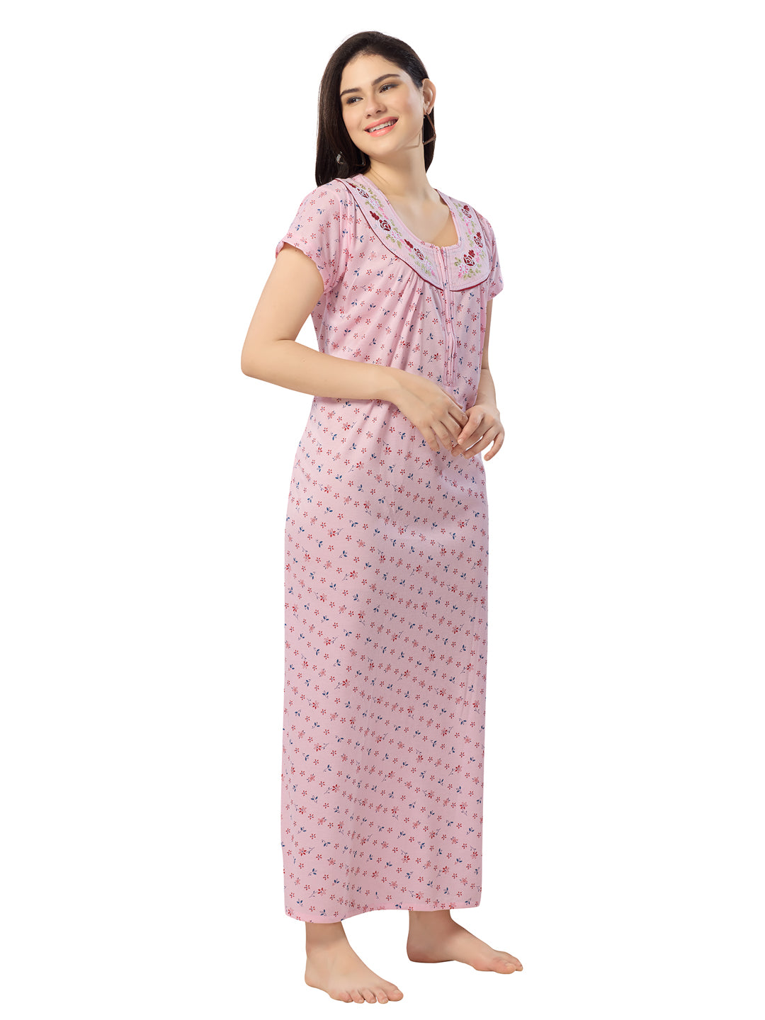 Women's Pure Cotton Blended Printed Maxi Dress for Daily & Night Wear Floral Nighty