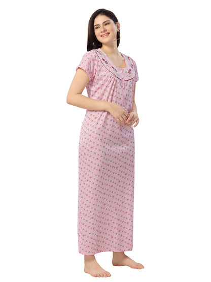 Women's Pure Cotton Blended Printed Maxi Dress for Daily & Night Wear Floral Nighty