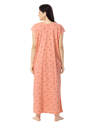 Women's Pure Cotton Blended Printed Maxi Dress for Daily & Night Wear Floral Nighty