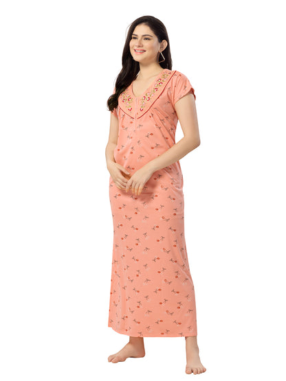 Women's Pure Cotton Blended Printed Maxi Dress for Daily & Night Wear Floral Nighty