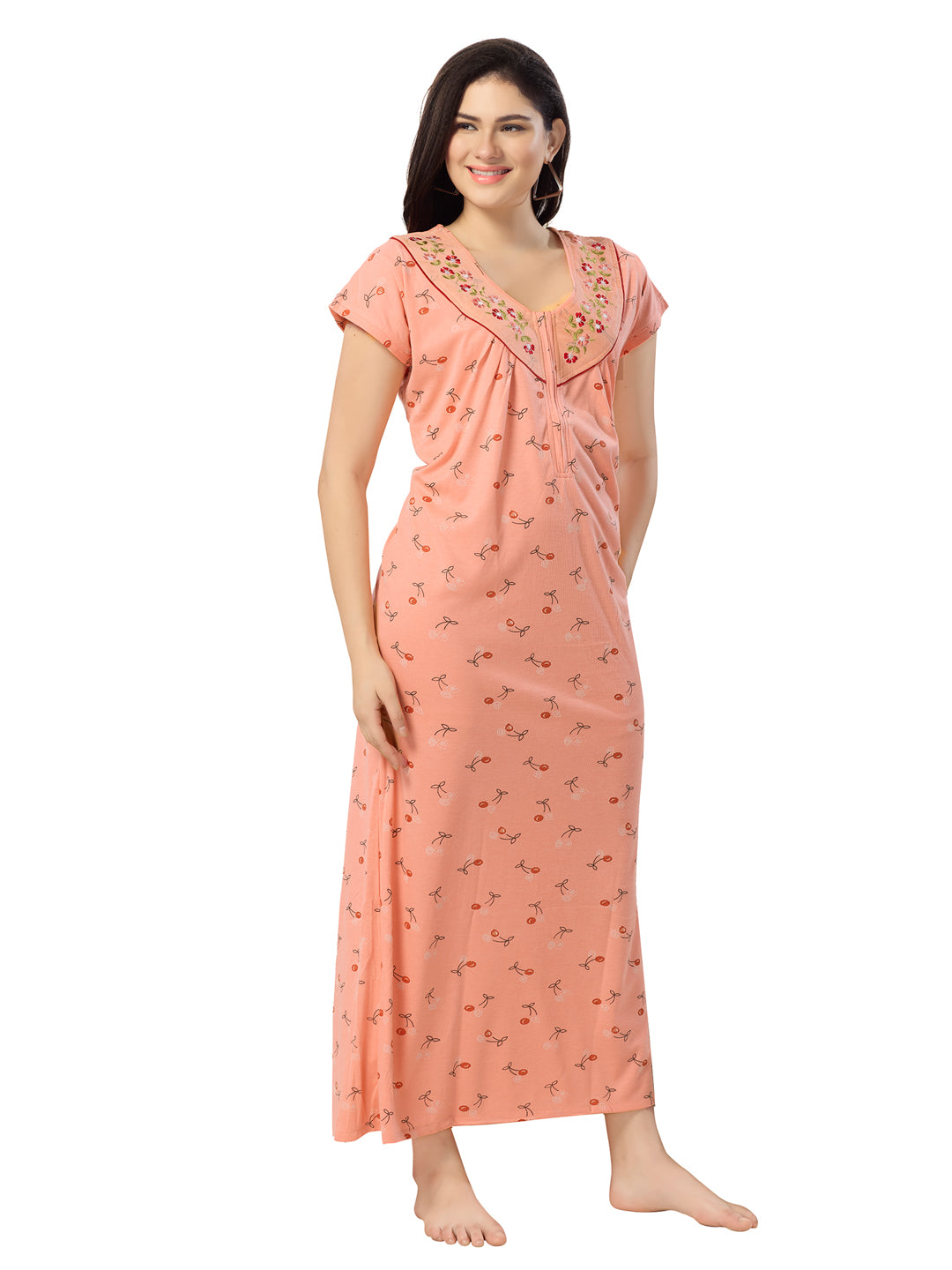 Women's Pure Cotton Blended Printed Maxi Dress for Daily & Night Wear Floral Nighty