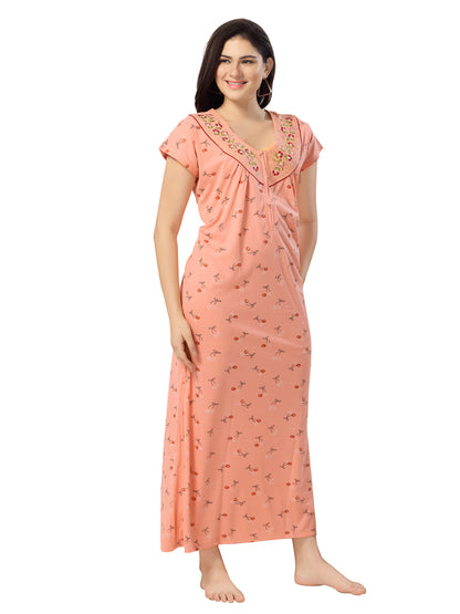 Women's Pure Cotton Blended Printed Maxi Dress for Daily & Night Wear Floral Nighty