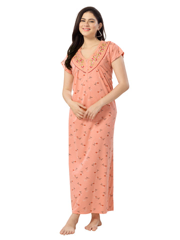Women's Pure Cotton Blended Printed Maxi Dress for Daily & Night Wear Floral Nighty