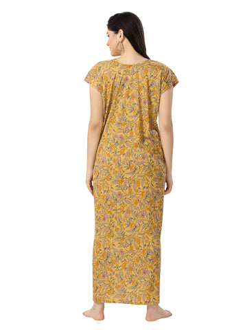 Women's Pure Cotton Blended Printed Maxi Dress for Daily & Night Wear Floral Nighty