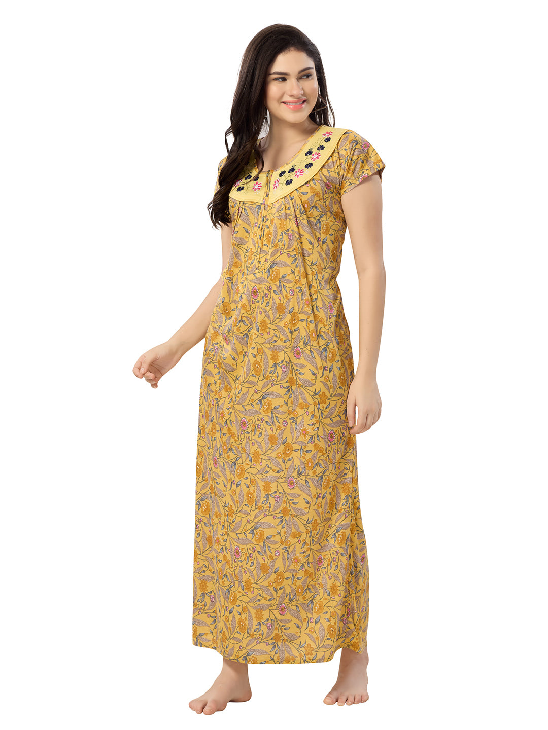 Women's Pure Cotton Blended Printed Maxi Dress for Daily & Night Wear Floral Nighty