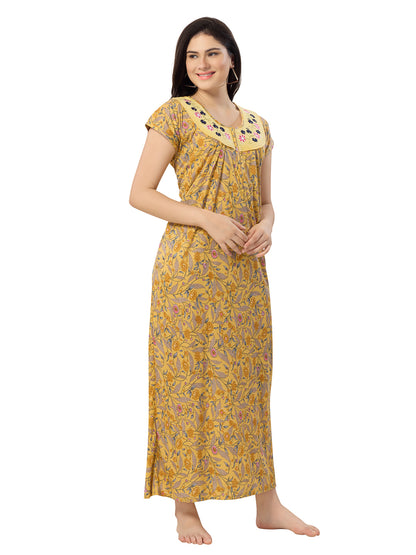 Women's Pure Cotton Blended Printed Maxi Dress for Daily & Night Wear Floral Nighty