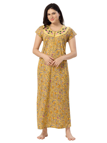 Women's Pure Cotton Blended Printed Maxi Dress for Daily & Night Wear Floral Nighty