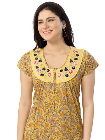 Women's Pure Cotton Blended Printed Maxi Dress for Daily & Night Wear Floral Nighty