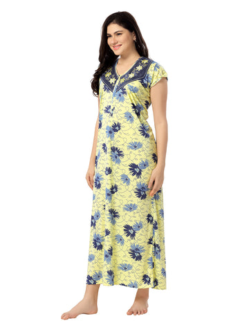 Women's Pure Cotton Blended Printed Maxi Dress for Daily & Night Wear Floral Nighty