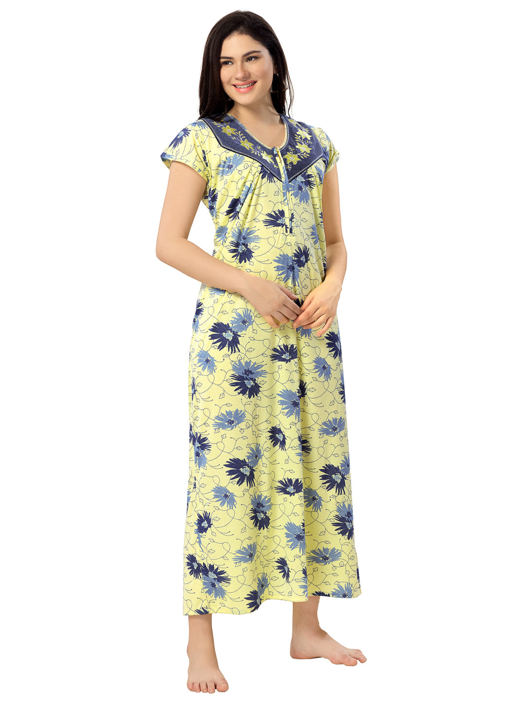 Women's Pure Cotton Blended Printed Maxi Dress for Daily & Night Wear Floral Nighty