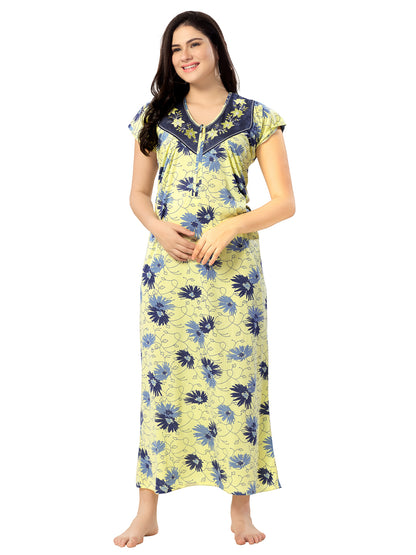 Women's Pure Cotton Blended Printed Maxi Dress for Daily & Night Wear Floral Nighty