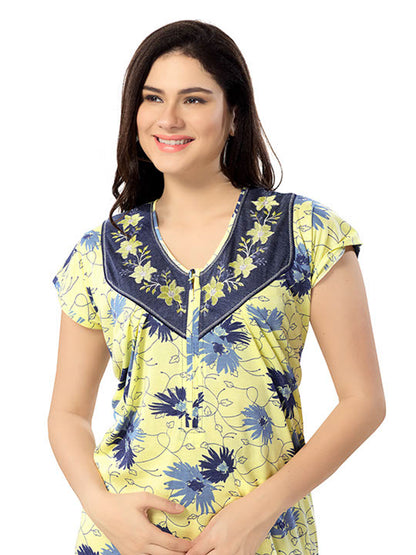 Women's Pure Cotton Blended Printed Maxi Dress for Daily & Night Wear Floral Nighty