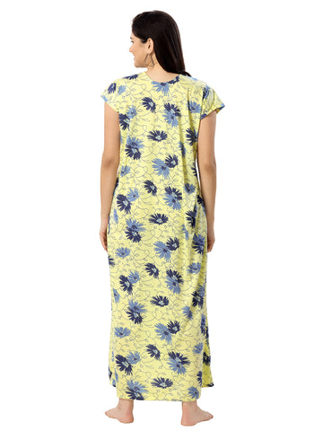 Women's Pure Cotton Blended Printed Maxi Dress for Daily & Night Wear Floral Nighty