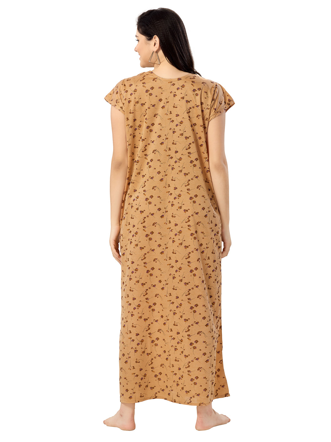Women's Pure Cotton Blended Printed Maxi Dress for Daily & Night Wear Floral Nighty