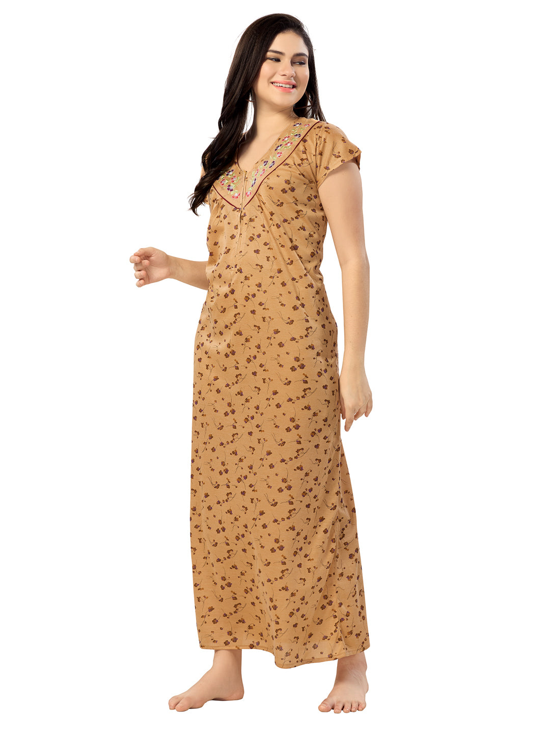 Women's Pure Cotton Blended Printed Maxi Dress for Daily & Night Wear Floral Nighty