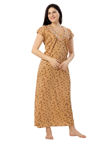 Women's Pure Cotton Blended Printed Maxi Dress for Daily & Night Wear Floral Nighty